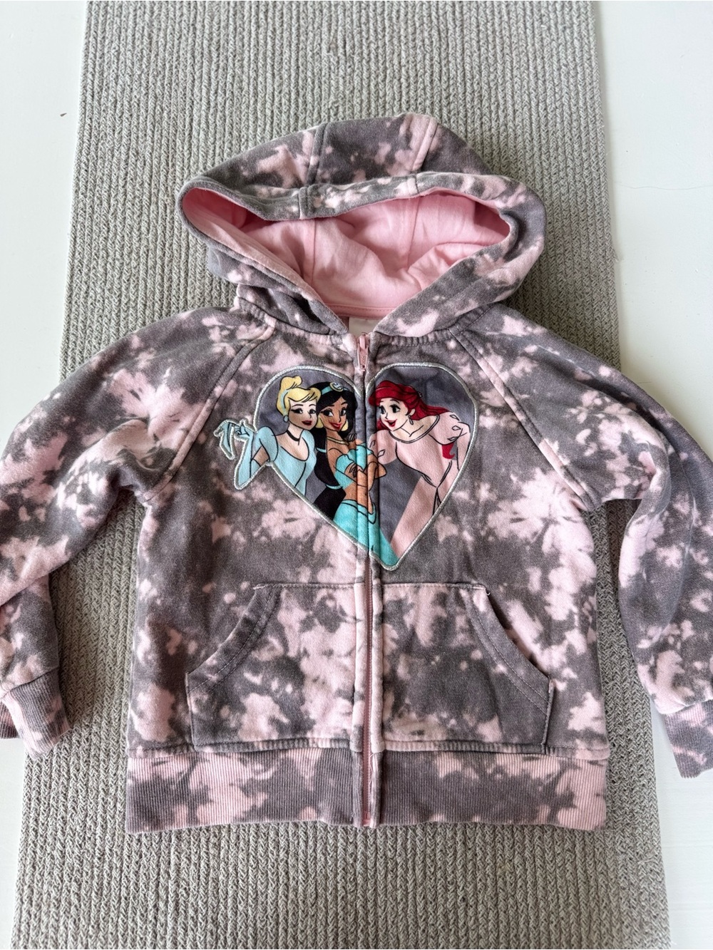 Disney Girls Pink and Gray Tie-Dye Princess Zip Hoodie Sz 3T